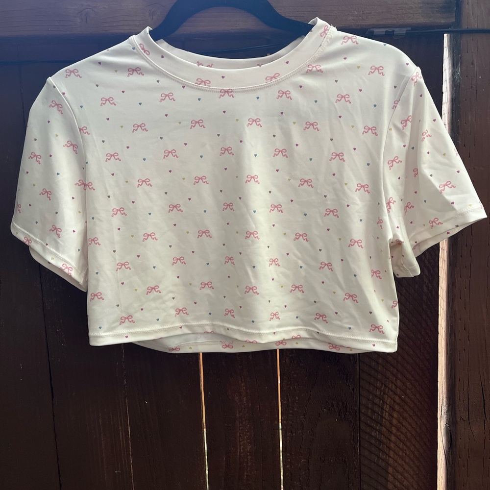 OFFICIAL LANA DEL REY CREAM BOW HEART CROP TOP MERCH